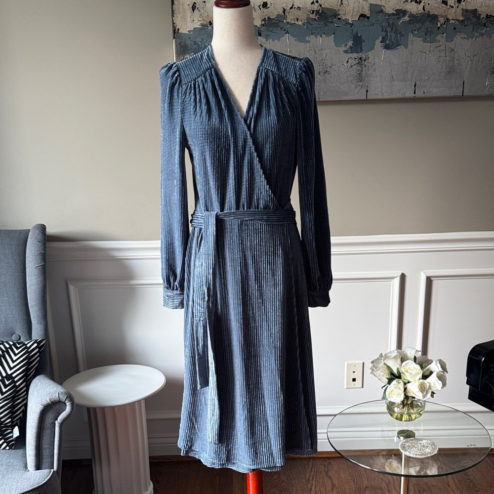 FRNCH Paris Elegant Blue Wrap Dress Size M
